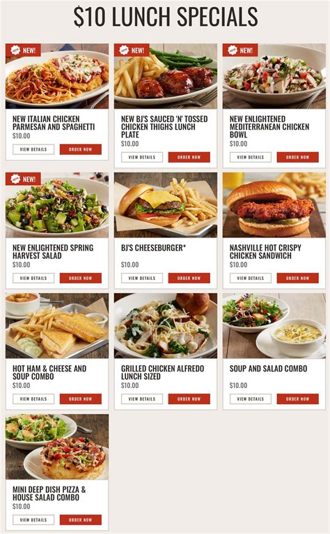 Bj's lunch menu - Stop in or check us out online for our all-inclusive menu featuring staples like our deep dish pizzas, salads, pasta, sandwiches, steaks and more at BJ’s. Find My Location. Order now. Meal Deals To Go. 2000 calories a day is used for general nutrition advice, but calorie needs vary. 1,200 to 1,400 calories a day is used for general nutrition ...